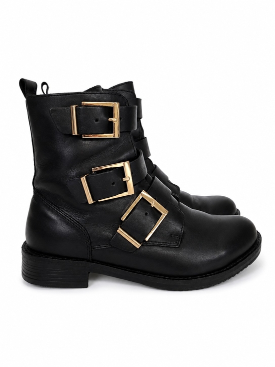 le chateau Shoes - le chateau Black Italian Leather Ankle Combat Boots with Gold Buckle Size 39